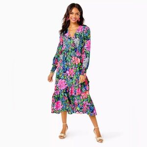 Lilly Pulitzer CRISTIANA STRETCH MIDI DRESS FESTIVE FANTASY